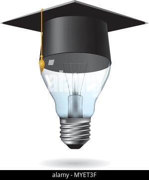 Big idea design.graduate cap on the light bulb. Stock Vector
