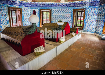 Interior of view of shahzada,prince Mustafa tomb, mausoleum at Muradiye complex or Complex of Sultan Murad II in Bursa,Turkey.20 May 2018 Stock Photo