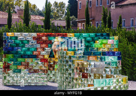 Ornamental Wall of Glass Blocks Stock Photo