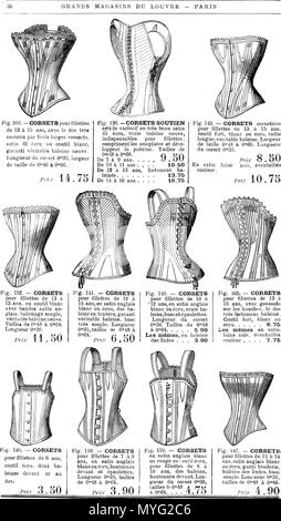. Français : Comptoir des Corsets No. 30 Dansk: forretningsafdeling no. 30 med korsetter. circa 1890. Anonymous 218 Grands Magasins du Louvre - Paris - 36 Stock Photo