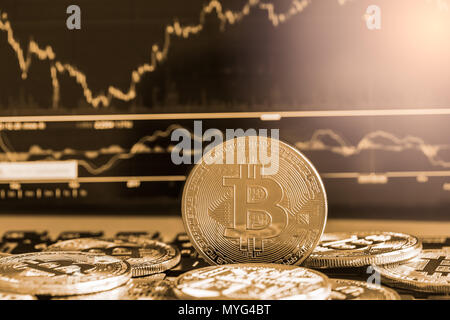 Modern way of exchange and bitcoin is convenient payment in global economy market. Virtual digital currency and financial investment trade concept. Cr Stock Photo