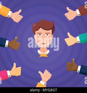 Crop thumbs up approving young employee Stock Vector