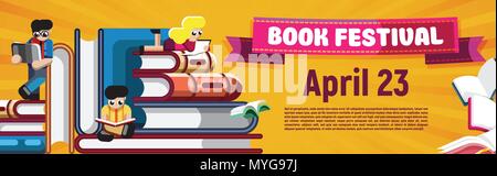 Book Festival promotion colorful banner Stock Vector