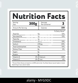 Nutrition facts in label on light blue Stock Vector