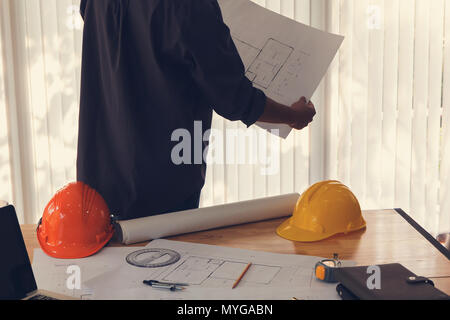 Architect concept, Architects office working with blueprints Stock Photo