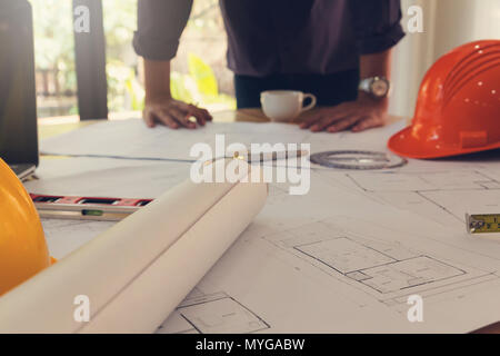 Architect concept, Architects office working with blueprints Stock Photo