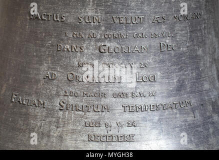 Inscription on a broken bell. Cathedral in Gniezno, Poland Stock Photo