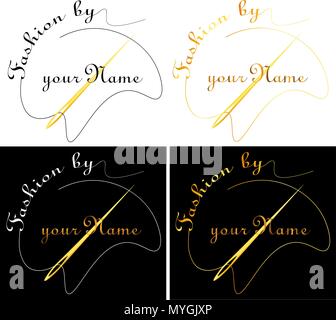 Needle with thread and with text fashion minimalistic logo Stock Vector