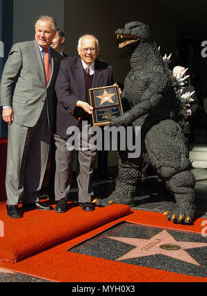 Godzilla ( with Johnny Grant, mayor of Hollywood and Tom Labonge ) received the 2271th star on the Hollywood Walk of Fame in Los Angeles. The star is in front of the Grauman Chinese Theatre. November 29, 2004.          -            19 Godzilla star.jpg19 Godzilla star  Event in Hollywood Life - California, Red Carpet Event, USA, Film Industry, Celebrities, Photography, Bestof, Arts Culture and Entertainment, Topix Celebrities fashion, Best of, Hollywood Life, Event in Hollywood Life - California, movie celebrities, TV celebrities, Music celebrities, Topix, Bestof, Arts Culture and Entertainmen Stock Photo