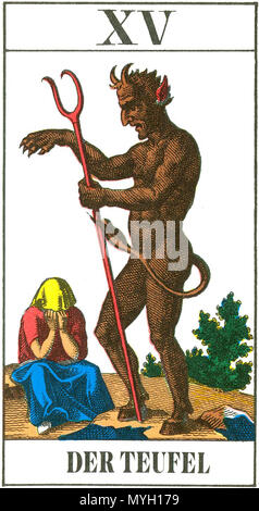 English Trump The Devil Nr Xv From The 1jj Tarot Deck 19th Century Card Design German Version Between 11 And 18 Unknown 13 1jj Tarot Trump 15 German Der Teufel Stock Photo Alamy