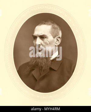 . English: Undated photograph of Burton, from Men of Mark (London, 1876). In his upper cheek the scar from a spear point driven through his face during a skirmish with Somali tribesmen in 1854. prior 1876. Men of Mark 454 Richard Francis Burton tondo Stock Photo