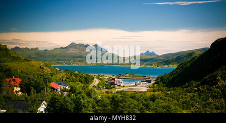 Panoramic view to Storvatnet and Litlvatnet lakes, Flakstadoya Island, Lofoten, Norway Stock Photo