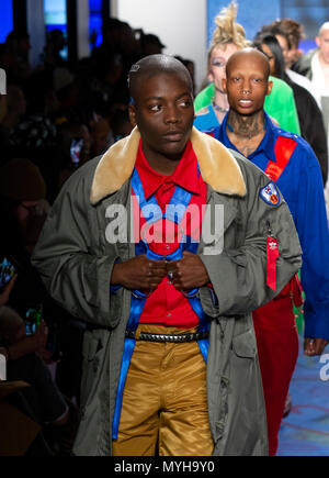 NEW YORK, NY - Feb 07, 2018: Models walk the runway at the Landlord Show during New York Fashion Week Men's F/W 2018 Stock Photo