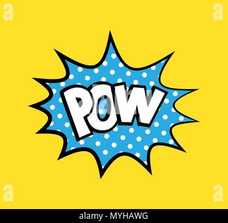 Pop art vector sticker with phrase Pow, polka dots explosion on background Stock Vector