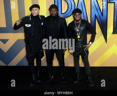 Feb 08, 2018 - Taboo, will.i.am and apl.de.ap attending 'Black Panther'  European Premiere at Hammersmith Apollo in London, England, UK Stock Photo