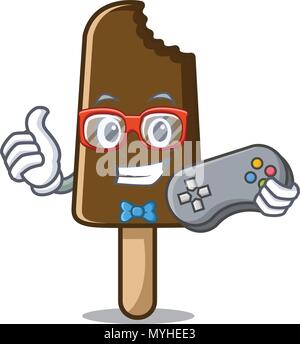 Gamer chocolate ice cream mascot cartoon Stock Vector