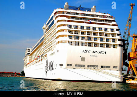 Large modern passenger cruise ship sailing into Venice, Italy Stock Photo