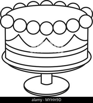 Line art black and white birthday cake on stand Stock Vector