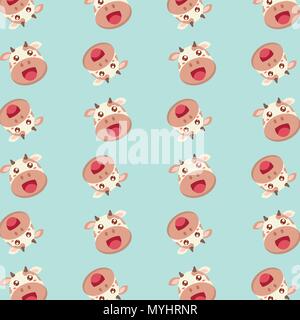 Vector pattern with cute flat style cows isolated on soft blue background. Stock Vector