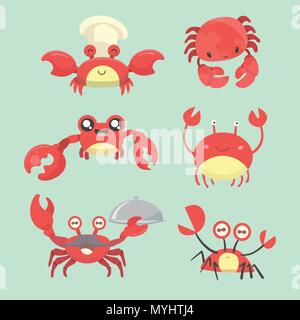 Illustration of a set of cartoon crab characters. Stock Vector
