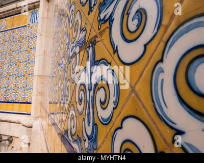 hand painted tiles posted on the outside of the general market in Valencia, Spain Stock Photo
