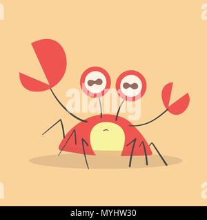 Vector illustration of cute flat crab. Stock Vector