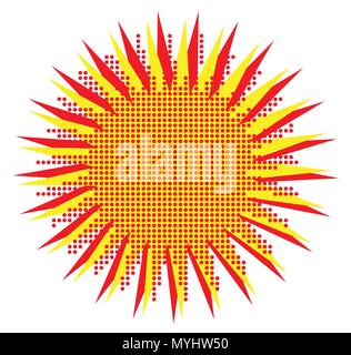 A bright red and yellow background splash with red halftone center star Stock Vector