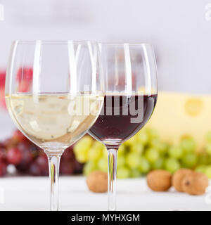 Wine glasses glass white red grapes square squared Stock Photo