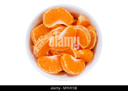 Mandarin oranges fruits from above bowl isolated on a white background Stock Photo