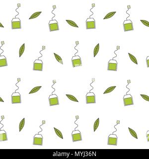 cute cartoon tea bags seamless vector pattern background illustration Stock Vector