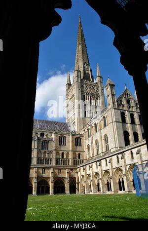 Norwich cathedral spire from the cloister walk Stock Photo