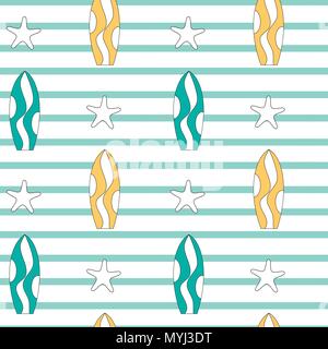 cute cartoon surfboards seamless vector pattern background illustration Stock Vector
