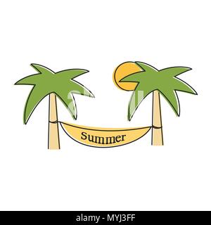 summer logo vector illustration with palm trees and hammock Stock Vector