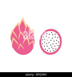 cute cartoon vector dragon fruit isolated on white background Stock Vector