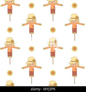 cute cartoon scarecrows seamless vector pattern background illustration Stock Vector