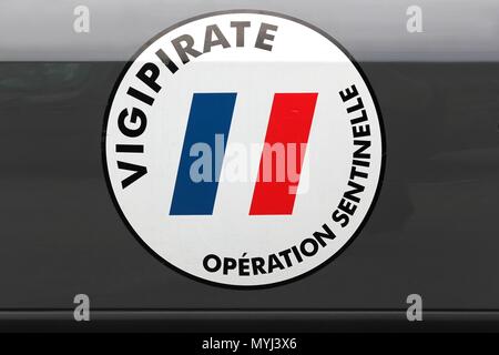 Plan Vigipirate and operation sentinelle sign in France against possible terrorist attacks Stock Photo