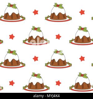 cute cartoon christmas pudding seamless vector pattern background illustration Stock Vector