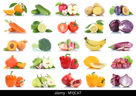 Fruit many fruits and vegetables collection isolated apple oranges onion tomatoes colors on a white background Stock Photo
