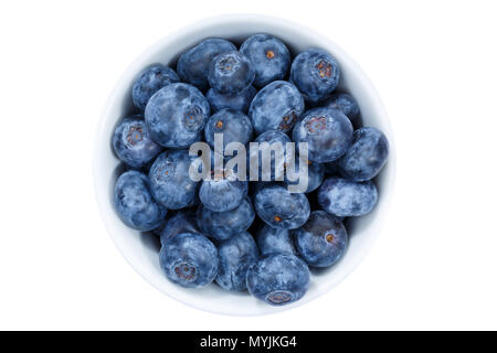 Blueberries berries from above bowl isolated on a white background Stock Photo