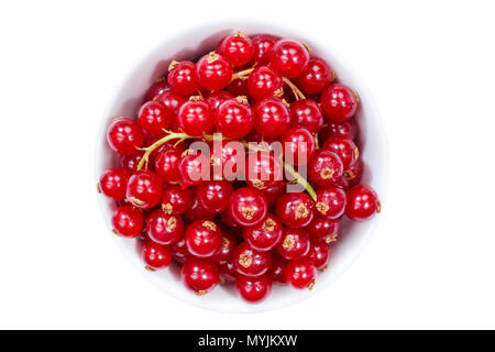 Red currants berries from above bowl isolated on a white background Stock Photo
