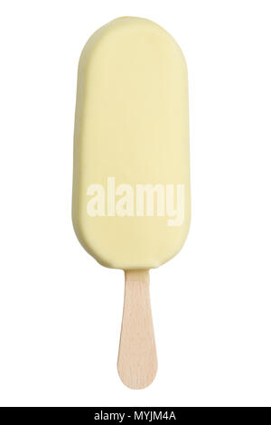 White chocolate covered ice cream on a stick icecream ice-cream summer isolated on a white background Stock Photo