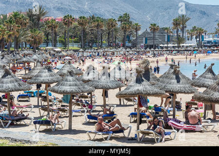 Spain, Tenerife - May 14, 2018: municipal beach Los Cristianos Stock Photo