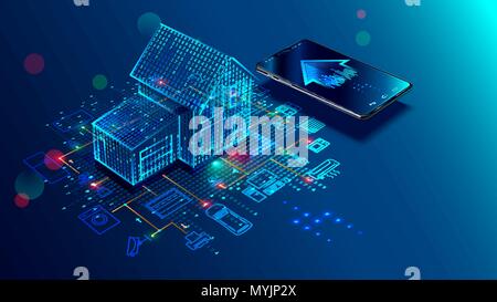 IOT concept. Smart home connection and control with devices through home network. Internet of things doodles background. Stock Vector
