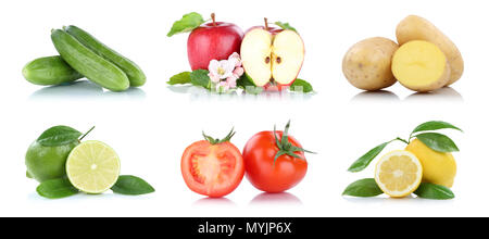 Fruit many fruits and vegetables collection isolated apple tomatoes lemon colors on a white background Stock Photo