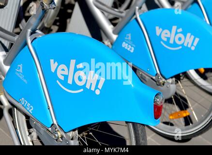 Rental bikes of rental service "Veloh!" at Place de Paris in Luxemburg (Luxemburg), 08 May 2018. | usage worldwide Stock Photo