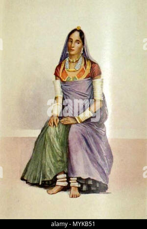 . English: 'A Rajput lady from Kutch,' a watercolor by Rao Bahadur M. V. Dhurandhar, 1928; more watercolors from the set:      *'A working woman at Ajmere'*      *'ABengali lady'*      *'A Bhatia lady'*      *'A Bhil girl'*      *'A Bombay lady'*      *'A Borah lady, Surat'*      *'Born beside the sacred river'*      *'A Brahman lady'*      *'From Burmah'*      *'Cambay type'*      *'A dancer in Mirzapur'*      *'A dancer from Tanjore'*      *'A widow in the Deccan'*      *'A dyer girl, Ahmedabad'*      *'A fisherwoman, Sind'*      *'A fishwife of Bombay'*      *'A denizen of the Western Ghaut Stock Photo