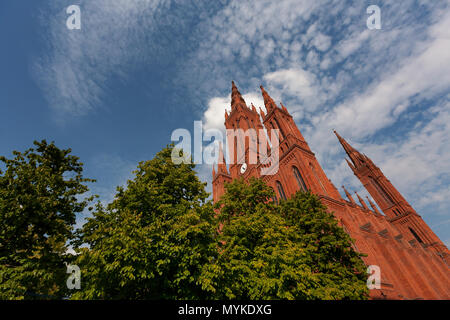 Brick facade of Market Church in Wiesbaden Stock Photo