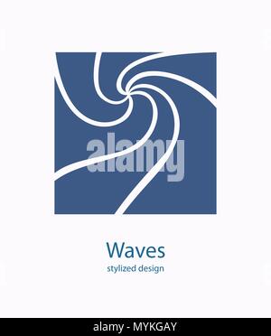 Water Wave Logo abstract design. Cosmetics Surf Sport Logotype concept. Square aqua icon.  Stock Vector