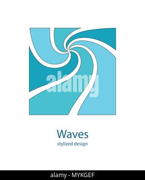 Water Wave Logo abstract design. Cosmetics Surf Sport Logotype concept. Square aqua icon.  Stock Vector