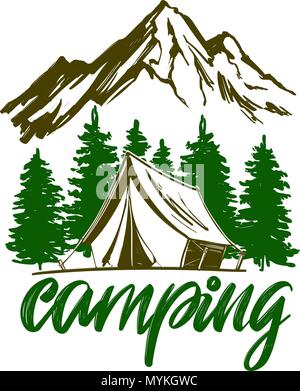 fire emblem, rest in the forest, camping hand drawn vector illustration realistic sketch Stock Vector